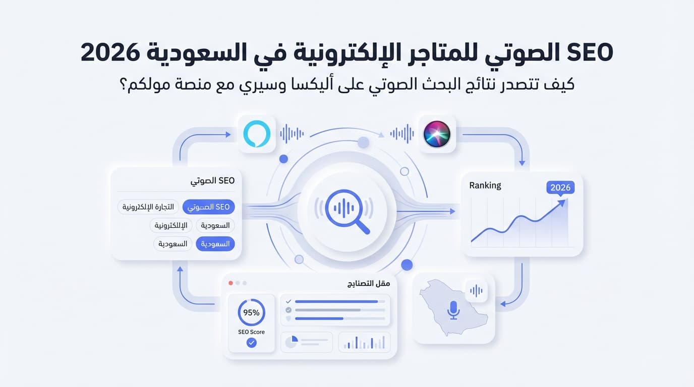 SEO الصوتي للمتاجر الإلكترونية في السعودية 2026: كيف تتصدر نتائج البحث الصوتي على أليكسا وسيري مع منصة مولكم؟