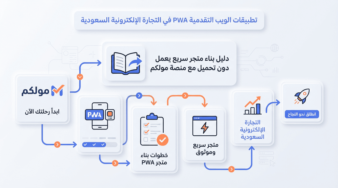 تطبيقات الويب التقدمية PWA في التجارة الإلكترونية السعودية 2026: دليل بناء متجر سريع يعمل دون تحميل مع منصة مولكم
